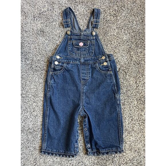Vintage Cherokee Denim Overalls Girl’s Sz 24 Months Flower Patches - Picture 1 of 7